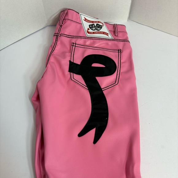 Asaali Jean Co Pink Faux Leather Pants Size 30 Streetwear Designer Moto Style - Picture 3 of 7